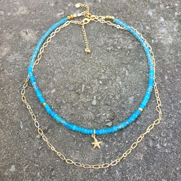 🧜🏻‍♀️ Opal & Apatite Starfish Beaded Necklace 🫧 NWOT - Picture 9 of 9